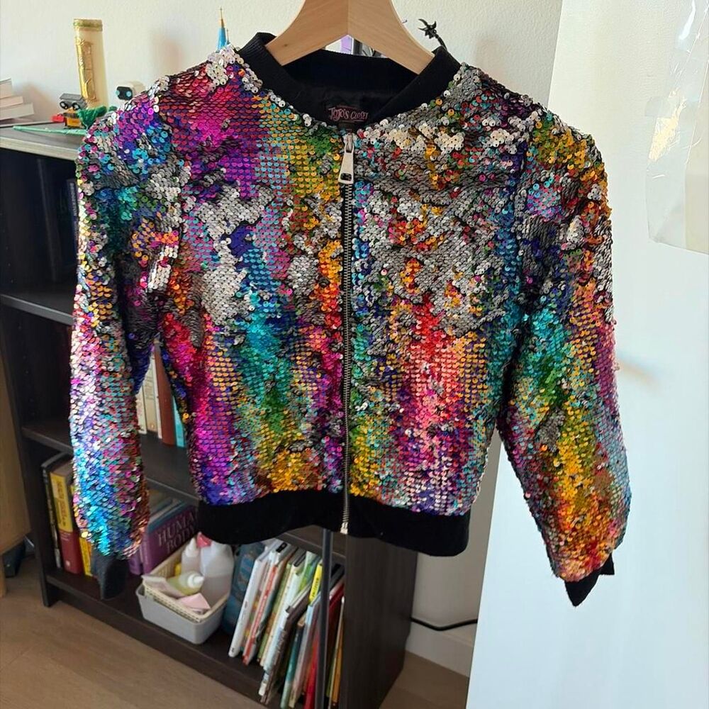 Nickelodeon JoJo Siwa JoJo's Closet Rainbow Sequin Bomber Jacket Girls Size M 7/
